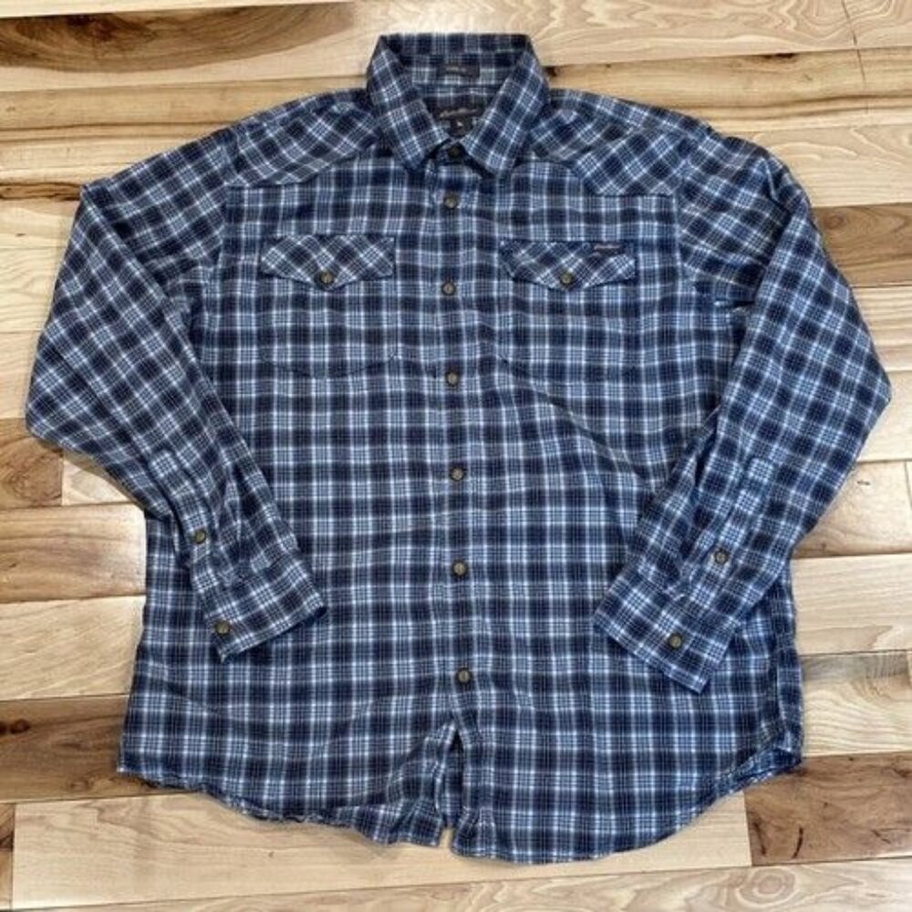 Eddie Bauer Men's Cotton Plaid Classic Fit Western Long Sleeve size L pearl snap